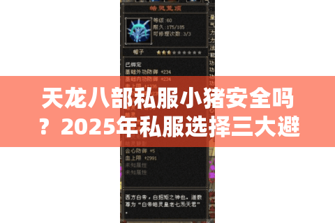 天龙八部私服小猪安全吗?2025年私服选择三大避坑指南 天龙八部私服小猪安全吗?2025年私服选择三大避坑指南