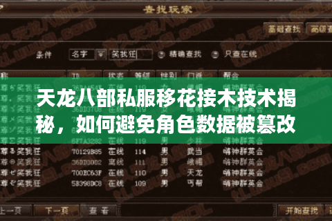 天龙八部私服移花接木技术揭秘,如何避免角色数据被篡改? 天龙八部私服移花接木技术揭秘,如何避免角色数据被篡改?