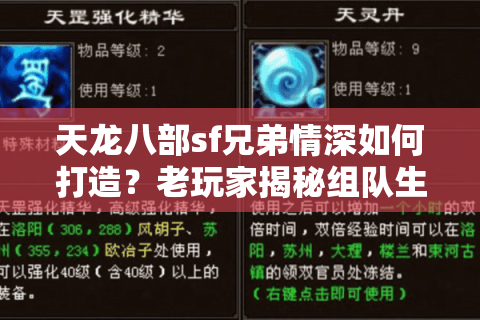 天龙八部sf兄弟情深如何打造？老玩家揭秘组队生存法则