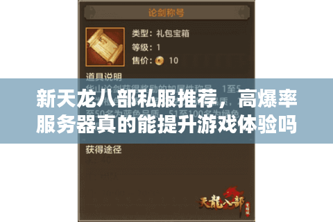 新天龙八部私服推荐，高爆率服务器真的能提升游戏体验吗？