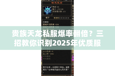 贵族天龙私服爆率翻倍?三招教你识别2025年优质服务器 贵族天龙私服爆率翻倍?三招教你识别2025年优质服务器