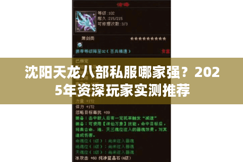 沈阳天龙八部私服哪家强?2025年资深玩家实测推荐 沈阳天龙八部私服哪家强?2025年资深玩家实测推荐
