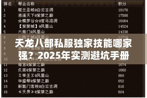 天龙八部私服独家技能哪家强?2025年实测避坑手册 天龙八部私服独家技能哪家强?2025年实测避坑手册