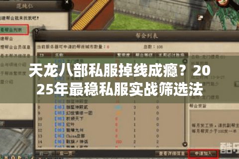天龙八部私服掉线成瘾？2025年最稳私服实战筛选法