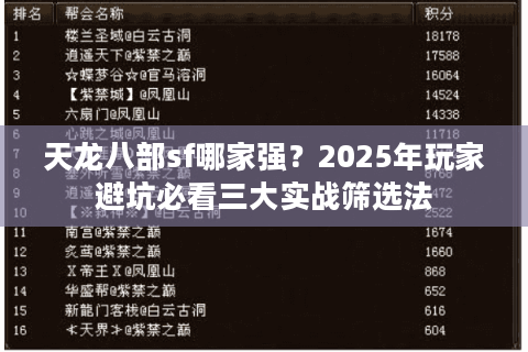 天龙八部sf哪家强?2025年玩家避坑必看三大实战筛选法 天龙八部sf哪家强?2025年玩家避坑必看三大实战筛选法