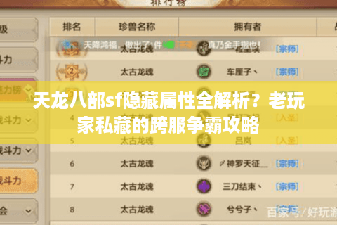 天龙八部sf隐藏属性全解析？老玩家私藏的跨服争霸攻略