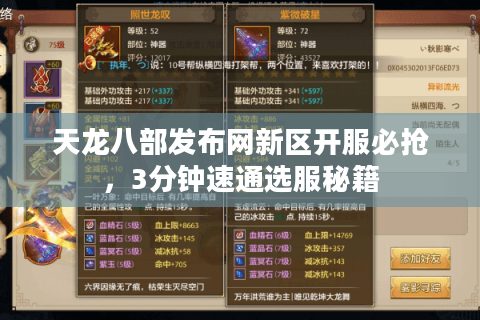 天龙八部发布网新区开服必抢,3分钟速通选服秘籍 天龙八部发布网新区开服必抢,3分钟速通选服秘籍