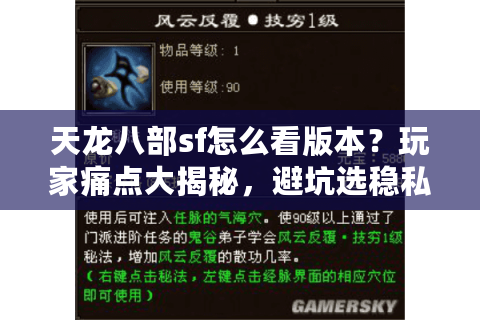 天龙八部sf怎么看版本?玩家痛点大揭秘,避坑选稳私服秘籍! 天龙八部sf怎么看版本?玩家痛点大揭秘,避坑选稳私服秘籍!