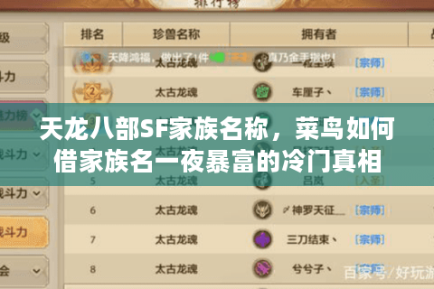 天龙八部SF家族名称,菜鸟如何借家族名一夜暴富的冷门真相 天龙八部SF家族名称,菜鸟如何借家族名一夜暴富的冷门真相