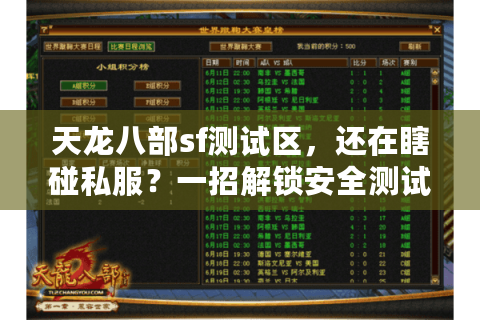 天龙八部sf测试区,还在瞎碰私服?一招解锁安全测试秘笈! 天龙八部sf测试区,还在瞎碰私服?一招解锁安全测试秘笈!
