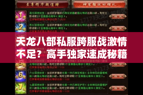 天龙八部私服跨服战激情不足？高手独家速成秘籍一键破解