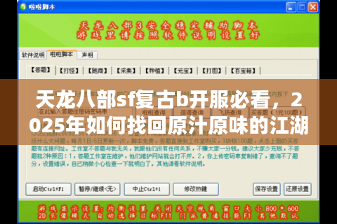 天龙八部sf复古b开服必看,2025年如何找回原汁原味的江湖体验? 天龙八部sf复古b开服必看,2025年如何找回原汁原味的江湖体验?
