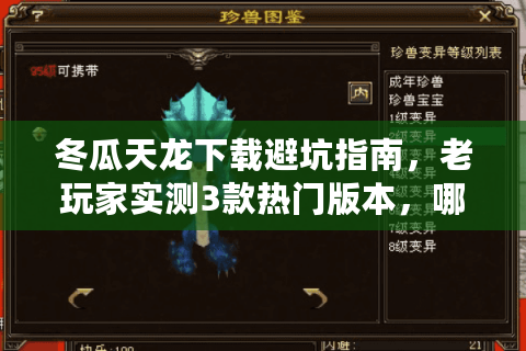 冬瓜天龙下载避坑指南，老玩家实测3款热门版本，哪些值得冲？