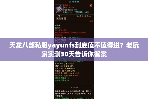天龙八部私服yayunfs到底值不值得进?老玩家实测30天告诉你答案 天龙八部私服yayunfs到底值不值得进?老玩家实测30天告诉你答案