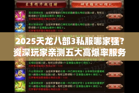 2025天龙八部3私服哪家强？资深玩家亲测五大高爆率服务器推荐
