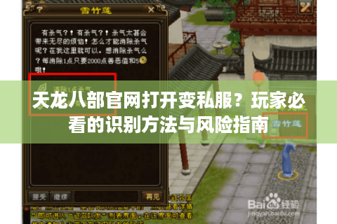 天龙八部官网打开变私服?玩家必看的识别方法与风险指南 天龙八部官网打开变私服?玩家必看的识别方法与风险指南