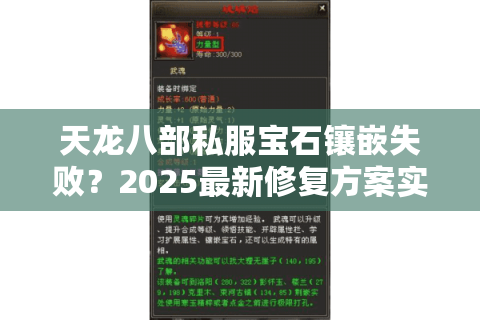 天龙八部私服宝石镶嵌失败？2025最新修复方案实测有效
