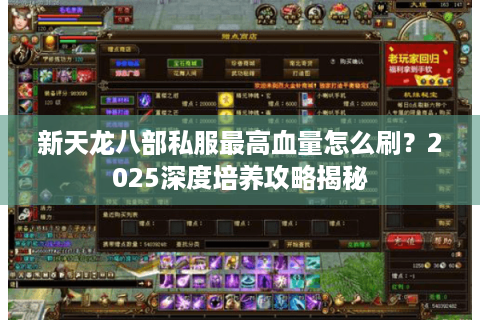 新天龙八部私服最高血量怎么刷?2025深度培养攻略揭秘 新天龙八部私服最高血量怎么刷?2025深度培养攻略揭秘