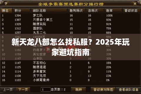 新天龙八部怎么找私服?2025年玩家避坑指南 新天龙八部怎么找私服?2025年玩家避坑指南