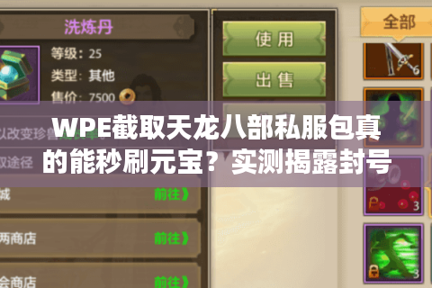 WPE截取天龙八部私服包真的能秒刷元宝?实测揭露封号风险与替代方案 WPE截取天龙八部私服包真的能秒刷元宝?实测揭露封号风险与替代方案