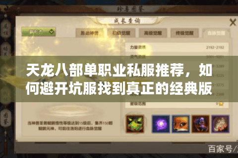 天龙八部单职业私服推荐,如何避开坑服找到真正的经典版本? 天龙八部单职业私服推荐,如何避开坑服找到真正的经典版本?