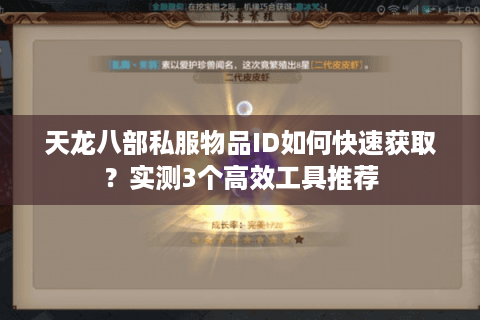 天龙八部私服物品ID如何快速获取?实测3个高效工具推荐 天龙八部私服物品ID如何快速获取?实测3个高效工具推荐