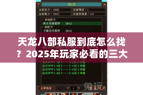 天龙八部私服到底怎么找?2025年玩家必看的三大核心技巧 天龙八部私服到底怎么找?2025年玩家必看的三大核心技巧